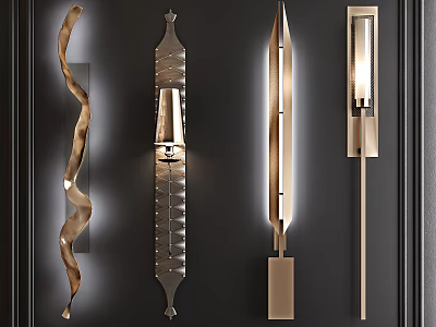 Modern Metallic Wall Lamps With Various Designs On Black Wall 3d model