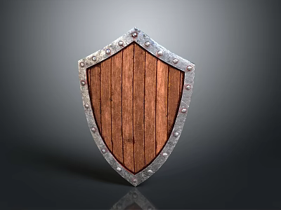 Medieval Shield With Wooden Surface Metal Rim And Decorative Rivets 3d model