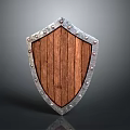 Medieval Shield With Wooden Surface Metal Rim And Decorative Rivets