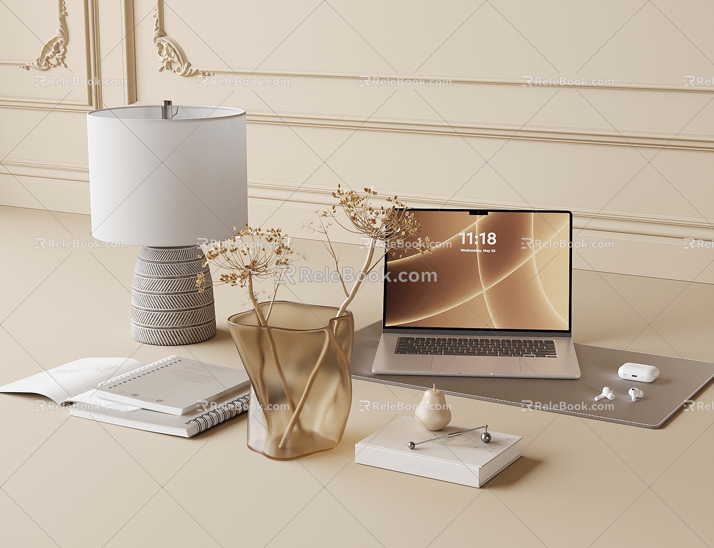 Modern desk decoration combination 3d model