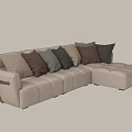 Beige L Shaped Sectional Sofa With Multiple Colored Cushions Modern Design 3d model