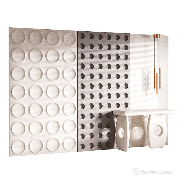 Modern Decorative Background Wall With Circular Patterns Light Dark Panels And Side Console Table 3d model