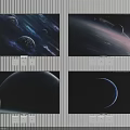 Wall Mounted TVs Displaying Stunning Space Scenes With Planets And Nebulae 3d model