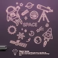 Creative Space Theme Neon Lamp Set With Astronaut Planets Rocket And Stars