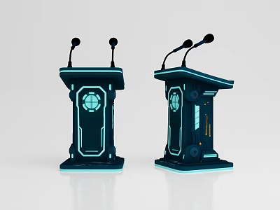 Futuristic Modern Podium Design With Dual Microphones And Blue Lighting 3d model