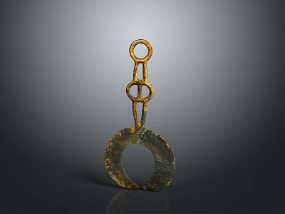 Ancient Style Metal Sculpture With Linked Rings And Textured Circular Base 3d model