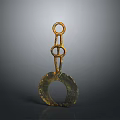 Ancient Style Metal Sculpture With Linked Rings And Textured Circular Base