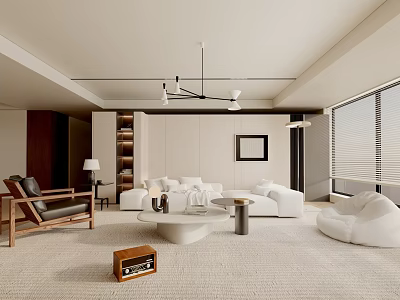 Modern Living Room Interior With White Sofa Wooden Armchair And Area Rug 3d model