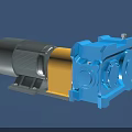 Industrial Equipment With Electric Motor Blue Gear Housing And Yellow Coupling