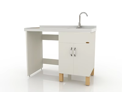 Modern White Bathroom Washbasin Cabinet With Faucet And Wooden Legs 3d model