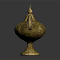 Ornate Golden Aladdin Lamp With Intricate Carved Patterns And Sturdy Base