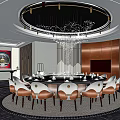 Elegant Private Dining Room With Round Table Crystal Chandelier And Upholstered Seats
