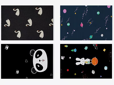 Square Rugs With Swan Patterns Space Themes Panda And Cartoon Rabbit Designs 3d model