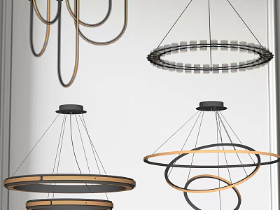 Modern Circular Chandelier Designs With Metal Frames And Wooden Accents 3d model