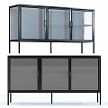 Modern Sideboard Cabinet With Glass Doors Black Frame And Metal Legs