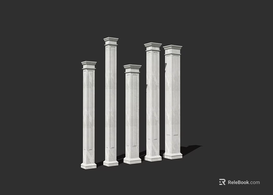 Classical White Columns With Ornate Capitals And Smooth Shaft Design 3d model 