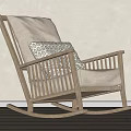 Natural Wooden Rocking Chair With Beige Cushion And Geometric Pattern Pillow