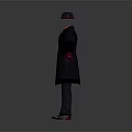 Stylish 3D Character Model With Black Coat Red Lining Black Hat And Gray Pants