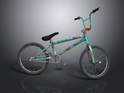 Stylish Turquoise BMX Bike With Graffiti Painted Frame Black Seat And Handlebar 3d model