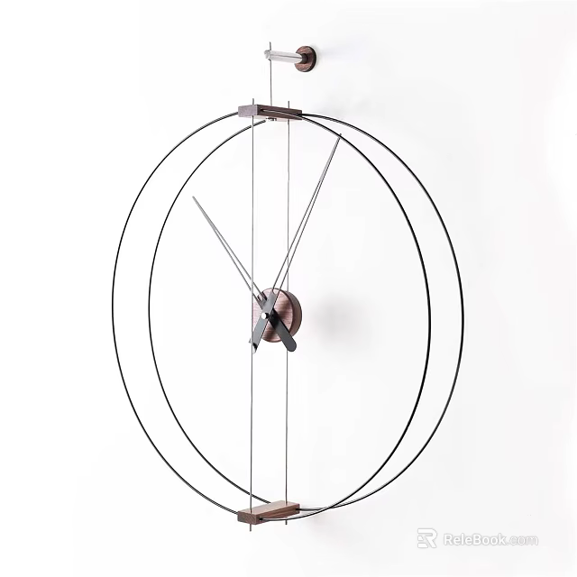 Modern Minimalist Clock With Circular Metal Frame And Sleek Design Elements 3d model 