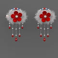 Exquisite Red Flower Earrings With White Feather And Red White Beads