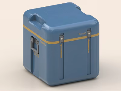 Durable Blue Storage Container With Yellow Stripe And Secure Latches Ergonomic Handles For Easy Transport 3d model
