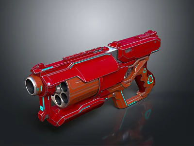 Futuristic Red Weapon Design With Shiny Metallic Surface And Detailed Grip Barrel 3d model