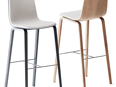 Modern Bar Stools With Sleek Lines And Different Materials In White Wood And Black 3d model
