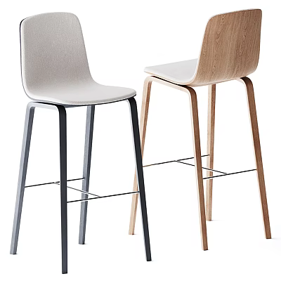 Modern Bar Stools With Sleek Lines And Different Materials In White Wood And Black 3d model