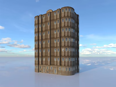 Brown High Rise Building With Many Windows Against Blue Sky Background 3d model