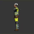 Game Movie Character In Yellow Blue Work Uniform Safety Helmet And Tool Standing Arms Outstretched