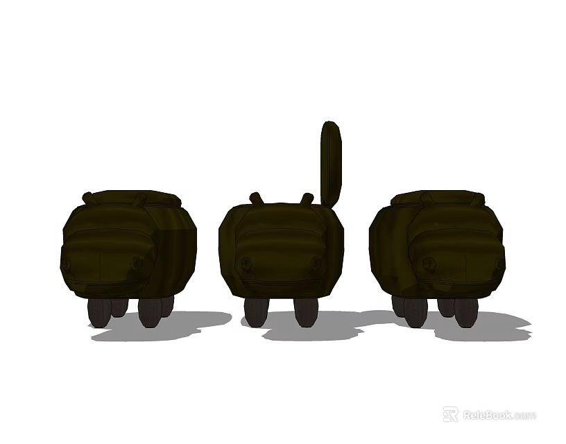 Three Black Stools With One Upright Backrest And Two Folded Backrests Design 3d model 