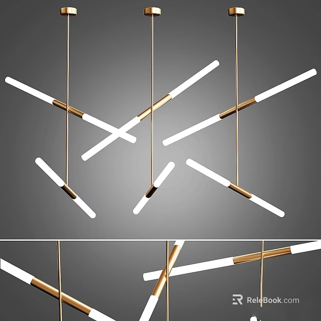 Modern Linear Pendant Light With Golden Accents And White Tubular Design 3d model 