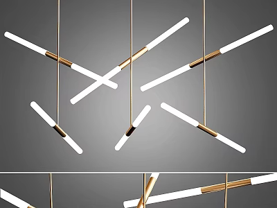 Modern Linear Pendant Light With Golden Accents And White Tubular Design 3d model