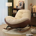 Comfortable Beige Cushioned Rocking Lounge Chair With Brown Frame In Cozy Indoor Setting
