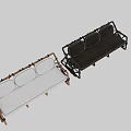 Modern Outdoor Sofa with Rattan Frame Woven Straps and Brown White Cushions