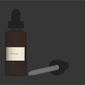 Brown Dropper Bottle With Sample Label Pipette And Cap On Dark Background 3d model