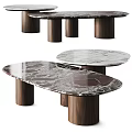 Elegant Modern Coffee Table with Marble Surface and Wooden Cylindrical Legs Design 3d model