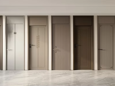 Various Modern Hinged Doors with Wooden Textures and Neutral Tones for Home Interior Design 3d model