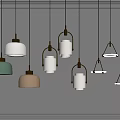 Modern Colorful Pendant Lights Featuring Green Beige Shades Gold Frames and Diverse Shapes for Interior Decor
