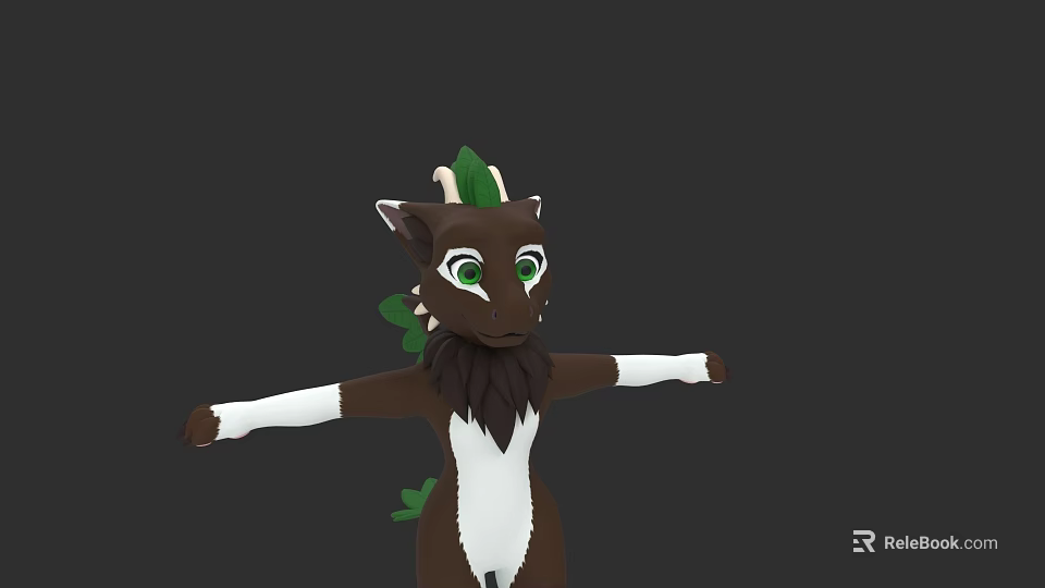 Cute Fantasy Game And Movie Character With Brown White Body Green Horns Leaves 3d model 