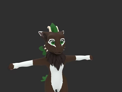 Cute Fantasy Game And Movie Character With Brown White Body Green Horns Leaves 3d model
