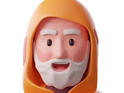Cartoon Style Man Wearing Orange Hoodie With White Beard Eyebrows And Smiling Face 3d model