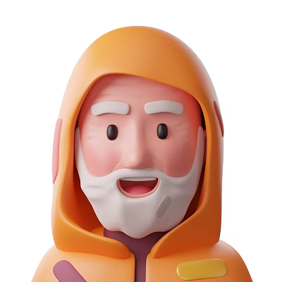 Cartoon Style Man Wearing Orange Hoodie With White Beard Eyebrows And Smiling Face 3d model