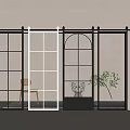 Modern Interior Sliding Doors With Grid Arched Glass And Metal Frames 3d model