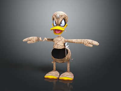 Cartoon Mummy Character With Bandages Yellow Feet Outstretched Arms And Exaggerated Expression 3d model