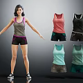 Female Model Showcasing Sporty Tank Tops And Shorts In Different Colors