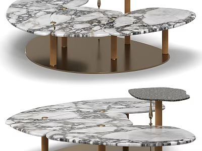 Elegant Contemporary Coffee Table With Marble Pattern Top And Gold Metal Legs 3d model