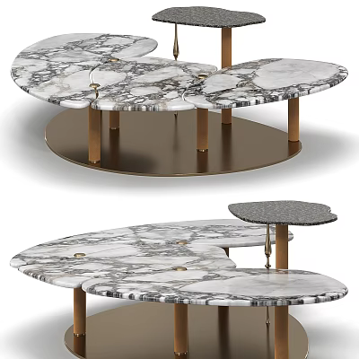 Elegant Contemporary Coffee Table With Marble Pattern Top And Gold Metal Legs 3d model