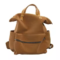 Brown Canvas Backpack With Zipper Pocket And Adjustable Shoulder Straps